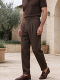 Pantaloni Uomo a Doppia Piega con Regolatori Laterali, Misto Lyocell Acetato, Stile Old Money Napoletano